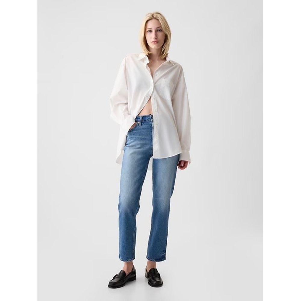 GAP Denim Boyfriend Jeans‎ Medium Wash Distressed Raw Hem Women Size 4 27